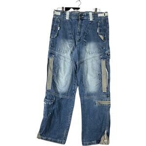 Vintage Jeans Wear Denim Double Knee Utility Cargo Pants 36x32